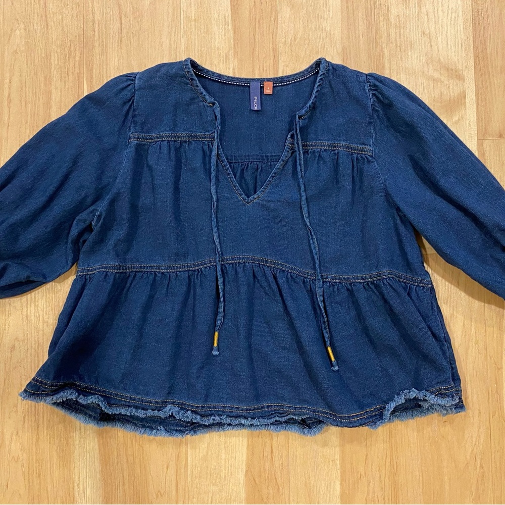 Pilcro Tiered Blue Denim Top size S
